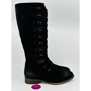 Jeffrey Campbell Women's Clampett Black Suede Military Steampunk Boots Size 8.5